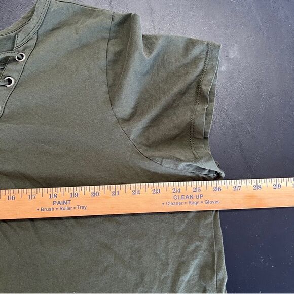 Torrid Army Green Neck Laced Short Sleeve Jersey Top 0677 - Picture 9 of 10
